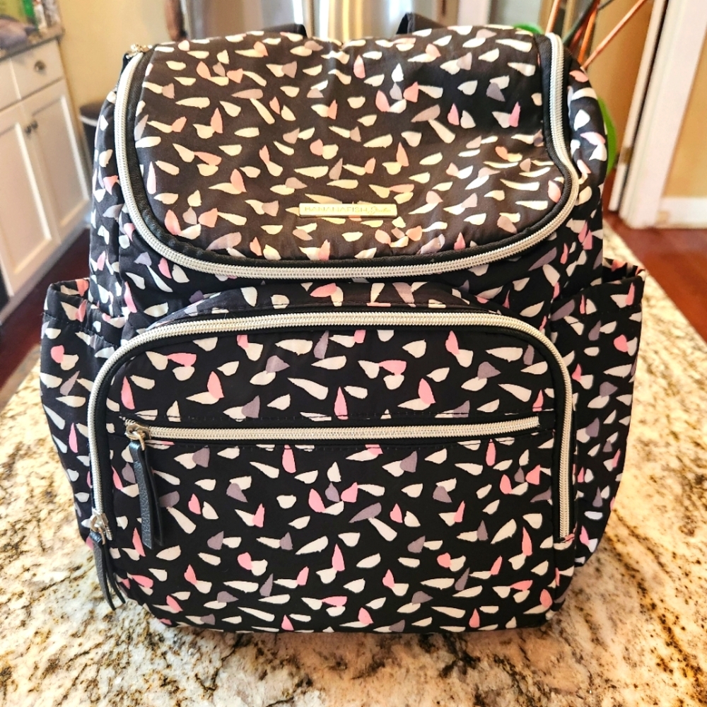 Bananafish Studios Backpack, Black, White & Pink Patterned, Diaper, Baby Bag EUC